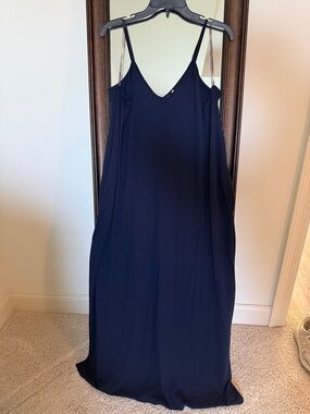 Navy Maxi Slip Dress with Spaghetti Straps